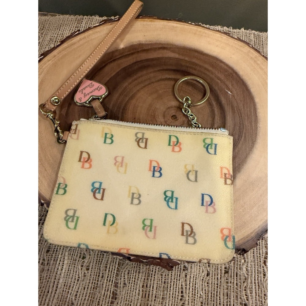 Vintage Dooney & Bourke Signature Wristlet Keychain Zippered Coin‎ Purse Rainbow